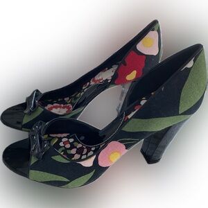 Kenzo Peep Toe Floral Heels - Size 7.5 (39)